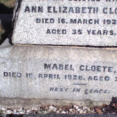 CLOETE Charles Jonas -1920 :: CLOETE Ann Elizabeth -1924 :: CLOETE Mabel -1926