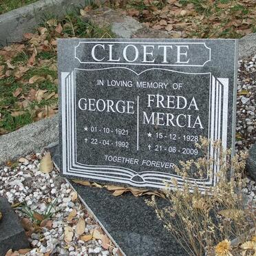 CLOETE George 1921-1992 &amp; Freda Mercia 1928-2009