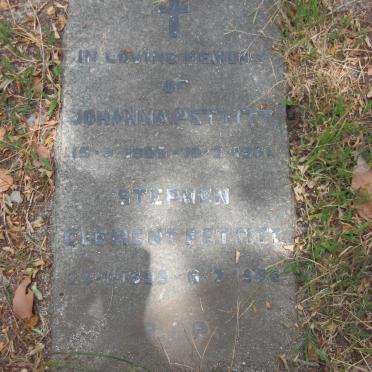 PETTITT Stephen Clement 1899-1966 &amp; Johanna 1908-1961