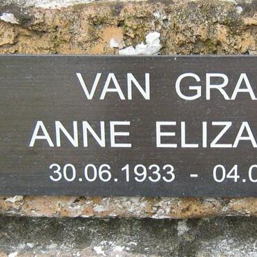 GRAAN Anne Elizabeth, van 1933-2009