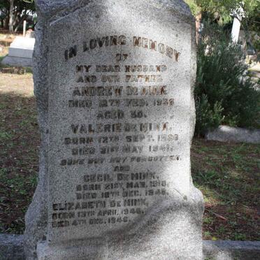MINK Andrew, de -1936 :: DE MINK Valeria 192?-1941 :: DE MINK Cecil 191?-1940 :: DE MINK Elizabeth 1946-1946