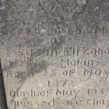 PELSTON  Susan Elizabeth nee MALAN 1872-1935