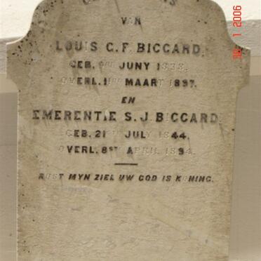 BICCARD Louis G.F.1838-1897 &amp; Emerentie S.J. 1844-1894