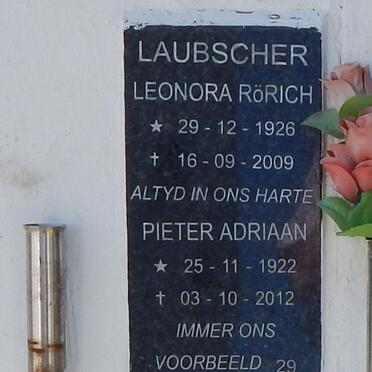 LAUBSCHER Leonora Rorich 1926-2009 &amp; Pieter Adriaan 1922-2012
