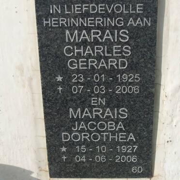 MARAIS Charles Gerard 1925-2006 &amp; Jacoba Dorothea 1927-2006