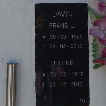 DAVIN Frans J. 1925-2012 &amp; Helene 1917-2013