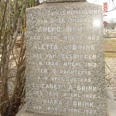 BRINK Arend 1820-1863 &amp; Aletta E. VAN HELSDINGEN 1824-1912