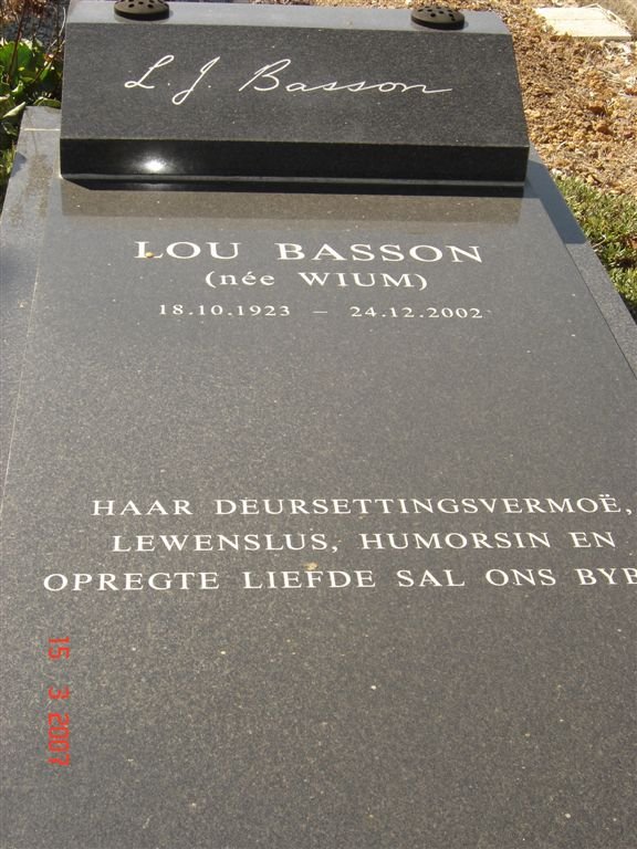 BASSON L.J. nee WIUM 1923-2002