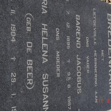 BREDENKAMP Barend Jacobus 1895-1987 &amp; Maria Helena Susanna  DE BEER 1904-1987