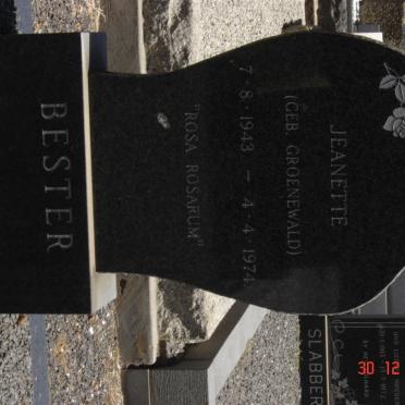 BESTER Jeanette nee GROENEWALD 1943-1974
