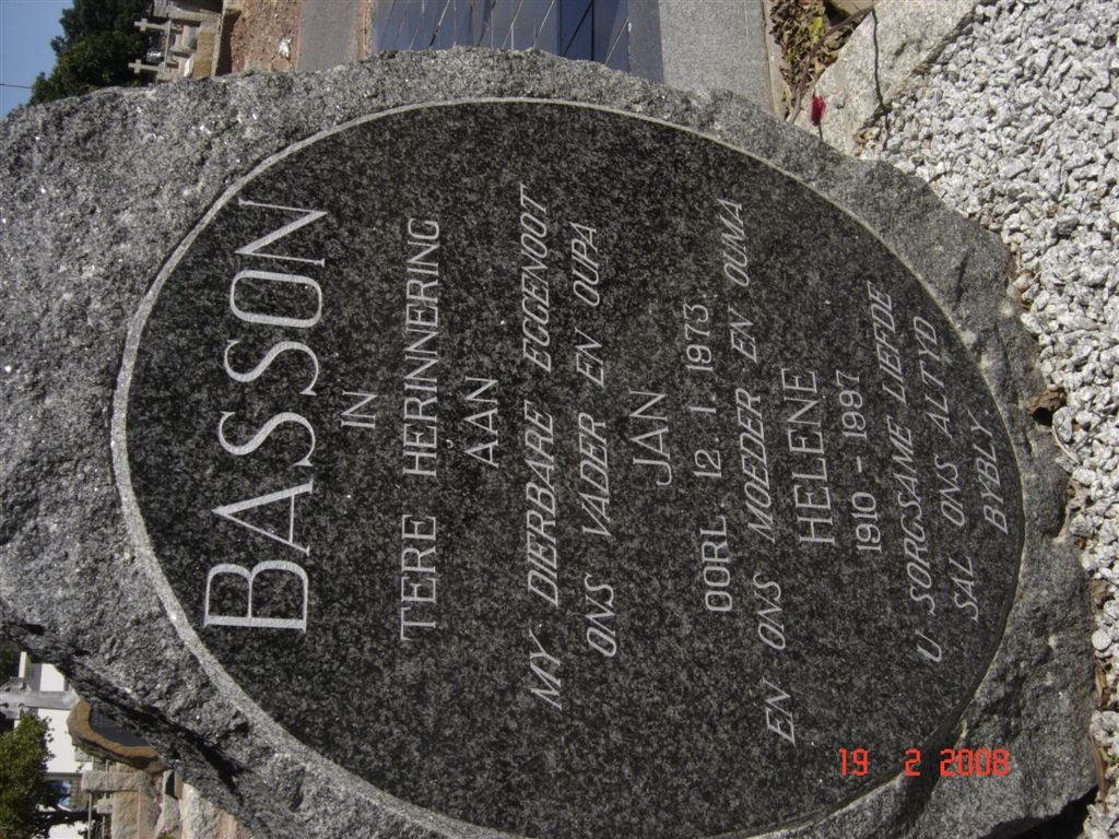 BASSON Jan -1973 &amp; Helene 1910-1997