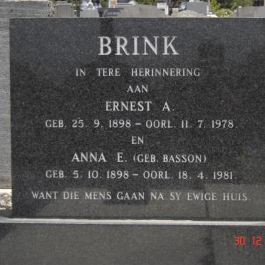 BRINK Ernest A. 1898-1978 &amp; Anna E. BASSON 1898-1981