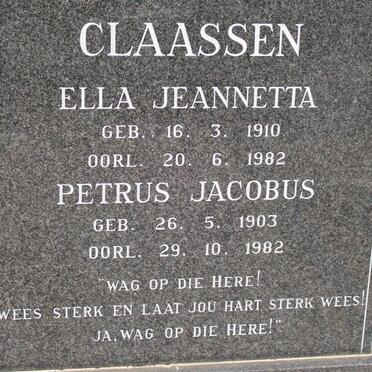 CLAASSEN Petrus Jacobus 1903-1982 &amp; Ella Jeannetta 1910-1982