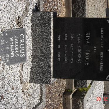 CROUS Jacobus Wynand 1936-199? &amp; Rina GOOSEN 1940-1972
