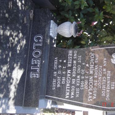 CLOETE Joachim Nicolaas 1907-1985 &amp; Hester Magdalena 1912-2006