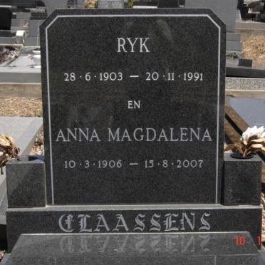 CLAASSENS Ryk 1903-1991 &amp; Anna Magdalena 1906-2007