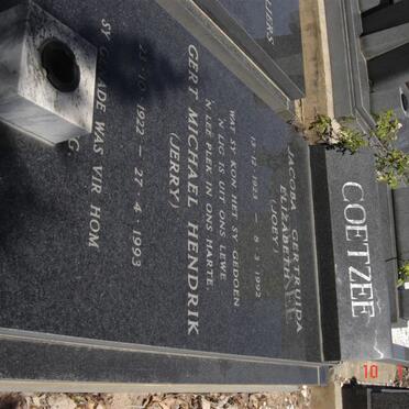 COETZEE Gert Michael Hendrik 1922-1993 &amp; Jacoba Gertruida Elizabeth 1923-1992