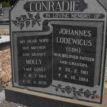 CONRADIE Johannes Lodewicus 1911-1984 &amp; Molly GOSS 1914-1979