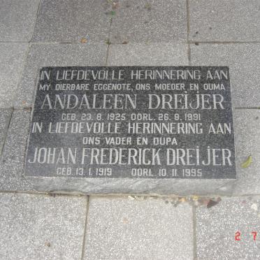 DREIJER Johan Frederick 1919-1995 &amp; Andaleen 1925-1991