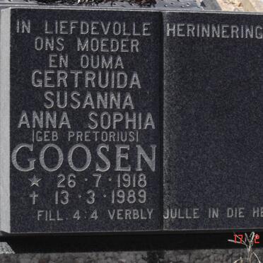 GOOSEN Gertruida Susanna Anna Sophia nee PRETORIUS 1918-1989