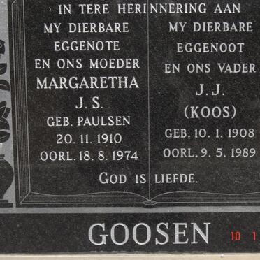 GOOSEN J.J. 1908-1989 &amp; Margaretha J.S. PAULSEN 1910-1974