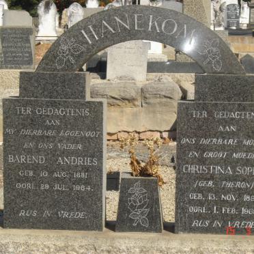 HANEKOM Barend Andries 1881-1964 &amp; Christina Sophia THERON 1895-1969