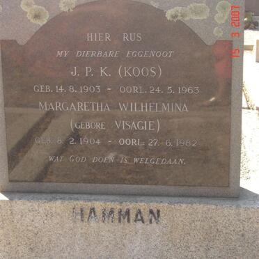 HAMMAN J.P.K. 1903-1963 &amp; Margaretha Wilhelmina VISAGIE 1904-1982