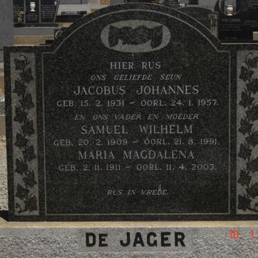 JAGER Samuel Wilhelm, de 1909-1991 &amp; Maria Magdalena 1911-2003 :: DE JAGER Jacobus Johannes 1931-1957