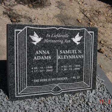 KLEYNHANS Samuel N. 1950-2006 :: ADAMS Anna  1948-2002