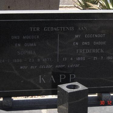 KAPP Frederick 1895-1969 &amp; Sophia 1896-1977