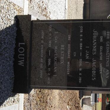 LOUW Johannes Jacobus 1884-1951 &amp; Beatrix MacLACHLAN 1895-1970