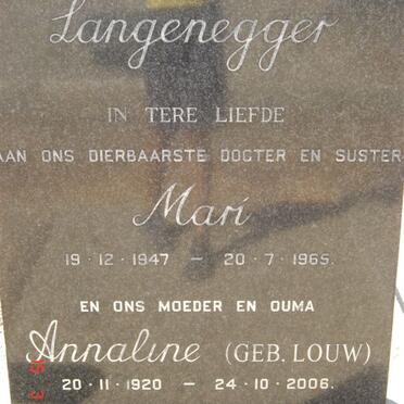 LANGENEGGER Mari 1947-1965 :: LANGENEGGER Annaline nee LOUW 1920-2006
