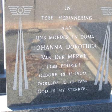 MERWE Johanna Dorothea, van der nee FOURIE 1900-1974