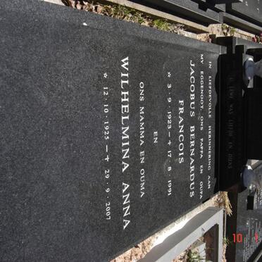 MARAIS Jacobus Bernardus Francois 1923-1991 &amp; Wilhelmina Anna 1925-2007