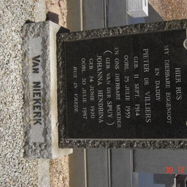 NIEKERK Pieter de Villiers, van 1914-1959 &amp; Johanna Hendrina VAN DER SPUY 1920-1987