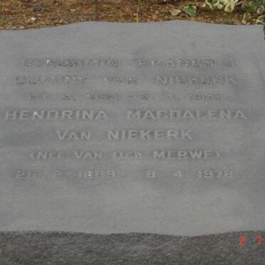 NIEKERK  Benjamin Francois Duminy, van  1883-1973 &amp; Hendrina Magdalena VAN DER MERWE 1889-1978