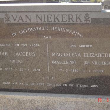 NIEKERK Dirk Jacobus, van 1893-1970 &amp; Magdalena Elizabeth DE VILLIERS 1897-1983
