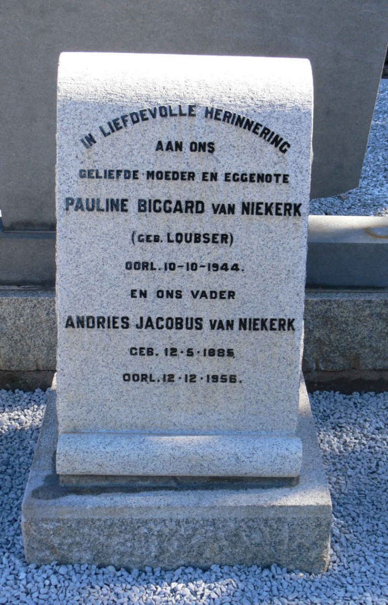 NIEKERK Andries Jacobus, van 1885-1956 &amp; Pauline Biccard LOUBSER -1944