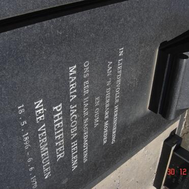 PHEIFFER Maria Jacoba Helena nee VERMEULEN 1896-1970 :: VAN WYK Hennie Pheiffer 1946-1971