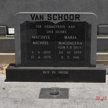 SCHOOR Matthys Michiel, van 1895-1979 &amp; Maria Magdalena v.d. SPUY 1889-1981