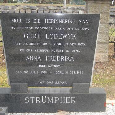 STRUMPHER Gert Lodewyk 1910-1970 &amp; Anna Fredrika WATNEY 1918-1983