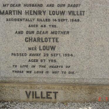 VILLET Martin Henry Louw -1948 &amp; Charlotte LOUW -1994