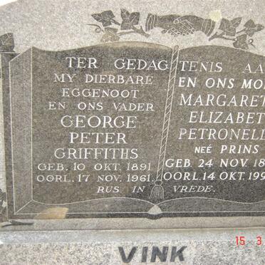 VINK George Peter Griffiths 1891-1961 &amp; Margaretha Elizabeth Petronella PRINS 1892-1990