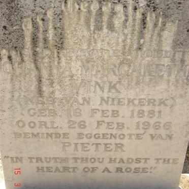 VINK Peter Joseph 1882-1961 &amp; Johanna Margaretha VAN NIEKERK 1881-1966