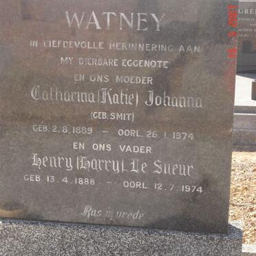WATNEY Henry le Sueur 1888-1974 &amp; Catharina Johanna SMIT 1869-1974