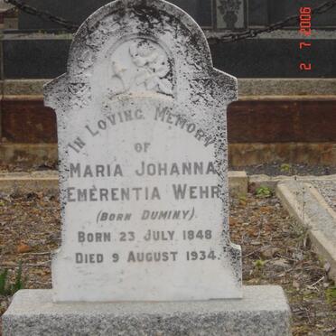 WEHR Maria Johanna Emerentia nee DUMINY 1848-1934