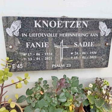 KNOETZEN Fanie 1934-2021 &amp; Sadie 1936-2021
