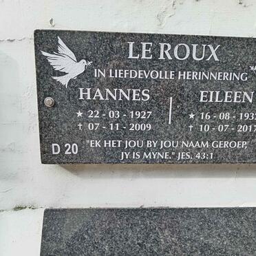 ROUX Hannes, le 1927-2009 &amp; Eileen 1932-2017