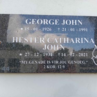 JOHN George 1926-1991 &amp; Hester Catharina 1931-2021