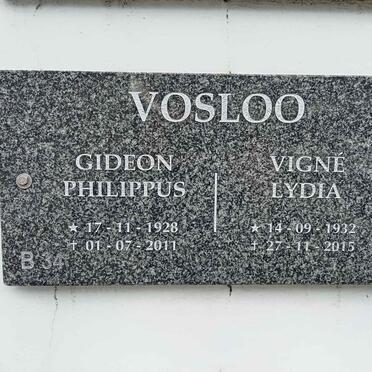 VOSLOO Gideon Philippus 1928-2011 &amp; Vigne Lydia 1932-2015